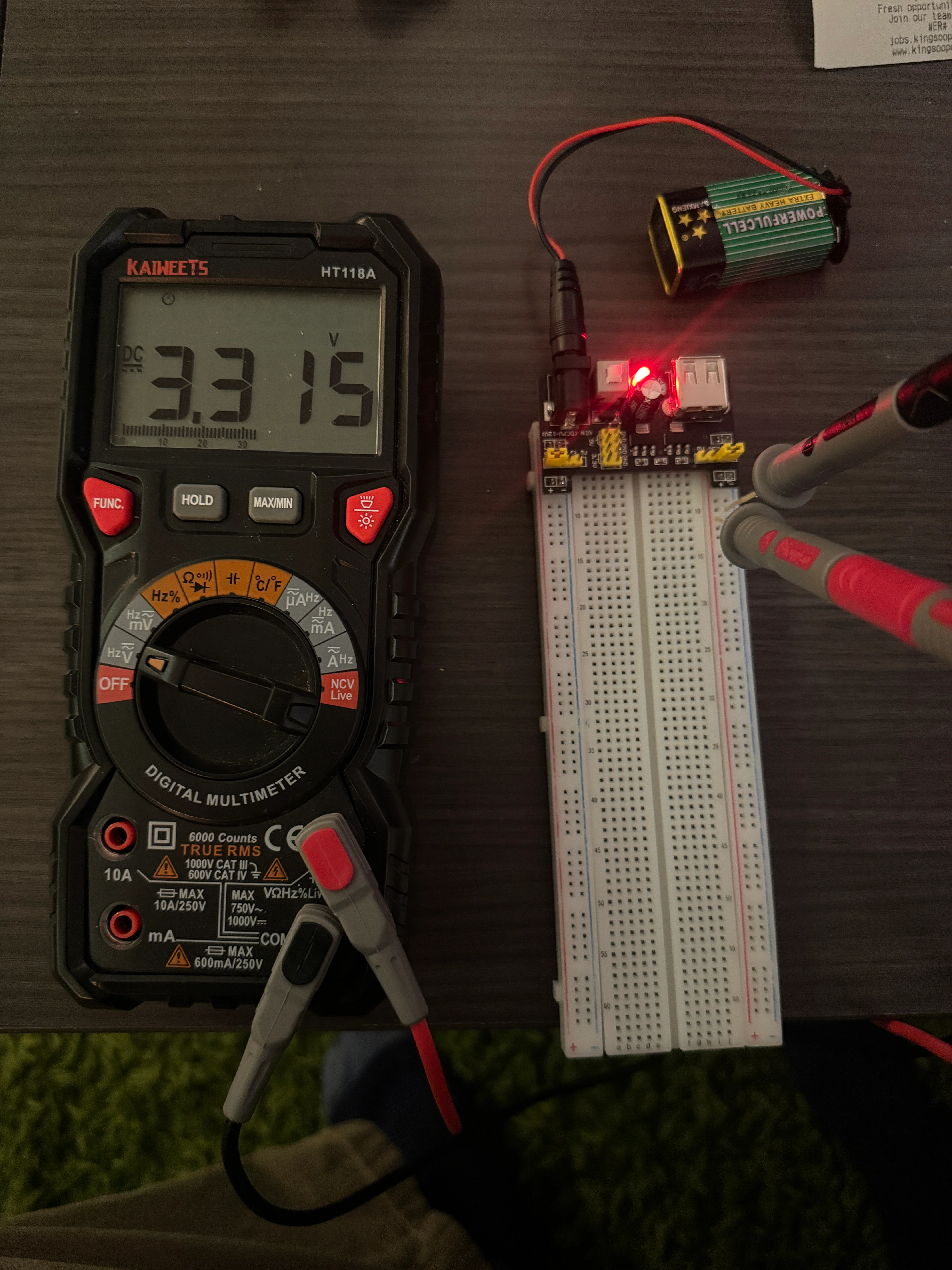 Multimeter reading right power rail