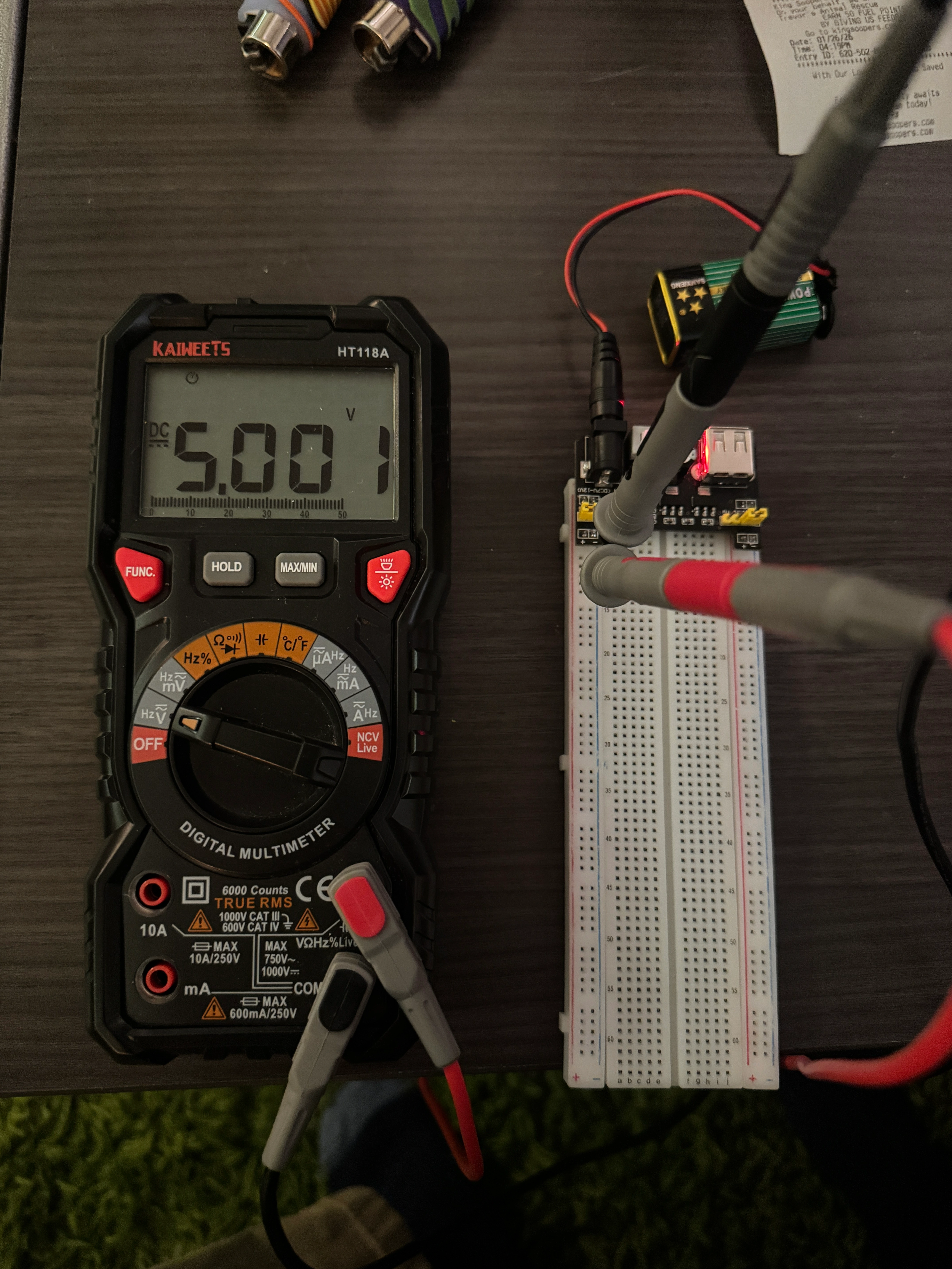 Multimeter reading left power rail
