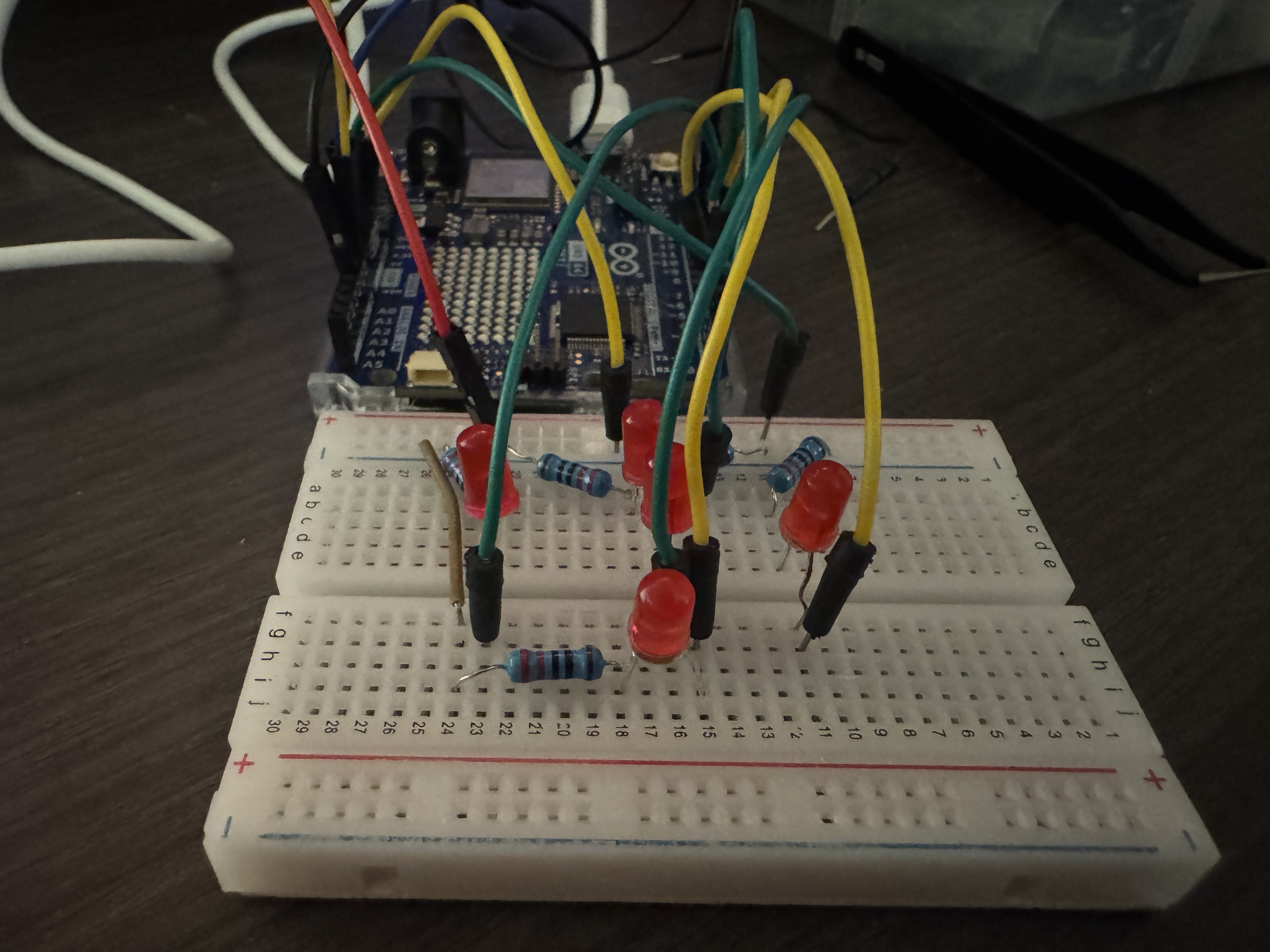 Photo of LED's in plus formation.