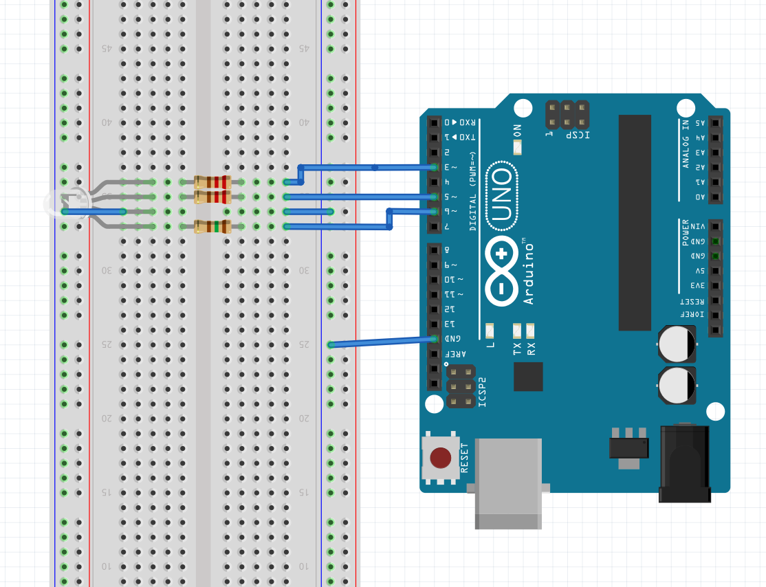 Schematic of RGB diode and Arudino.