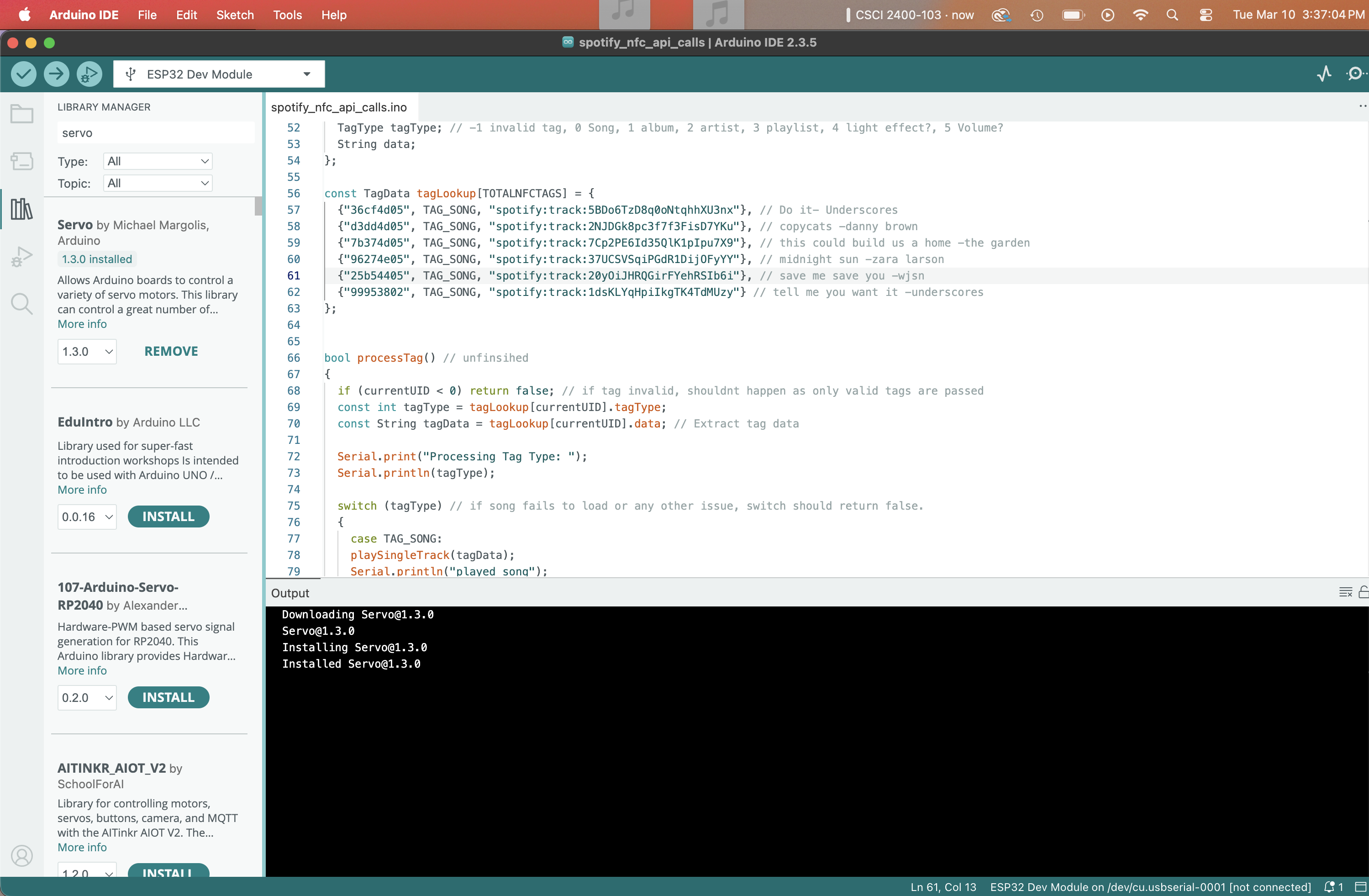 Screenshot of servo library