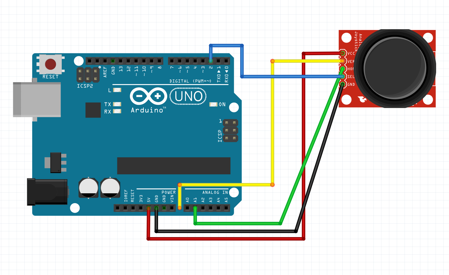 Fritzing diagram of joystick wiring